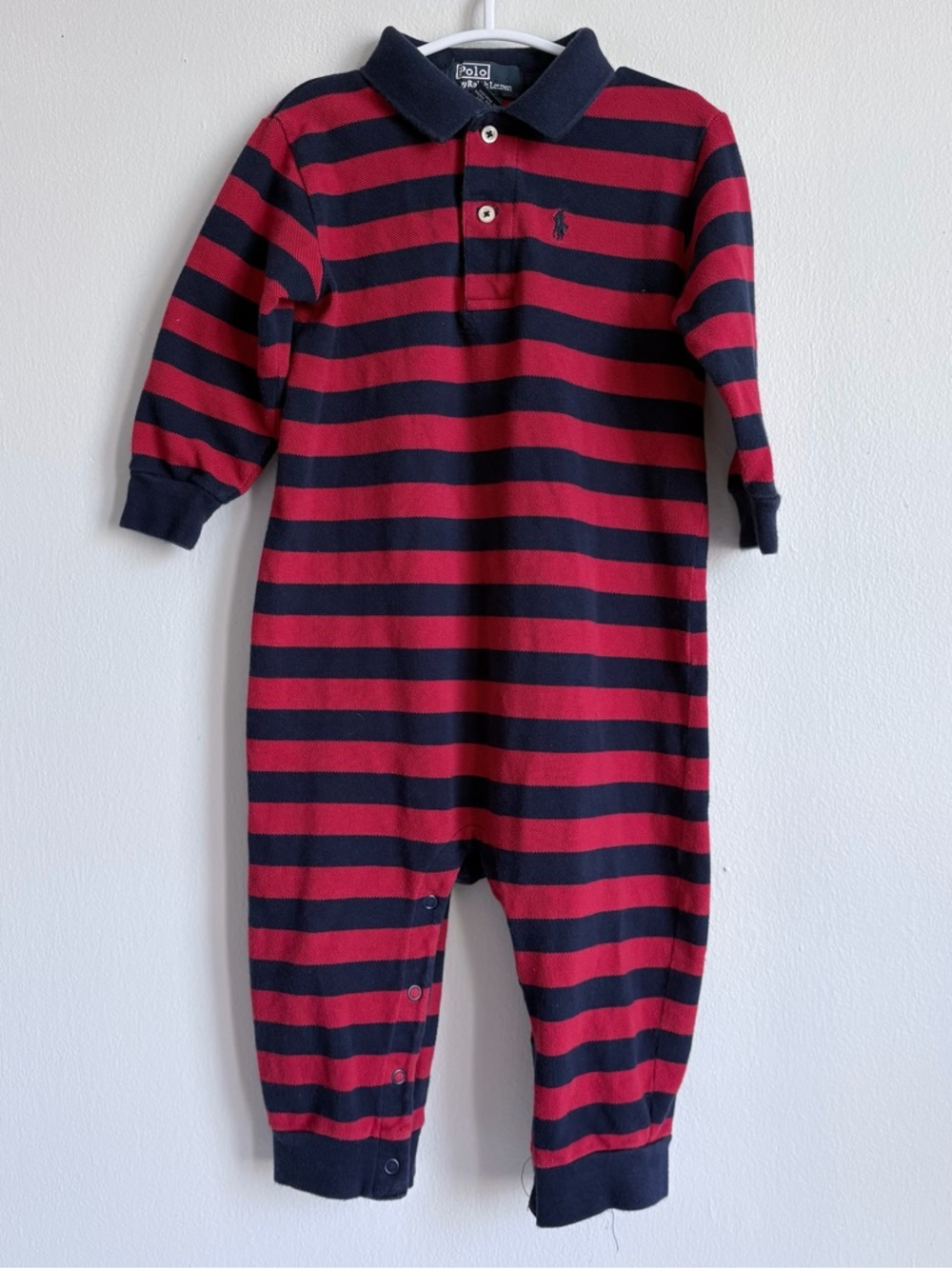 Polo by Ralph Lauren Red & Navy Striped Baby One-Piece Footie